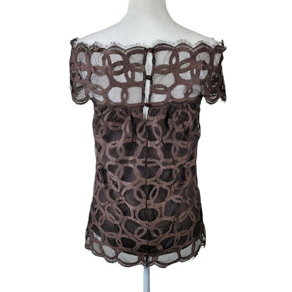 Robert Rodriguez Sz 2 Off The Shoulder Top Lace Over Silk Brown Circle Design - Picture 4 of 11